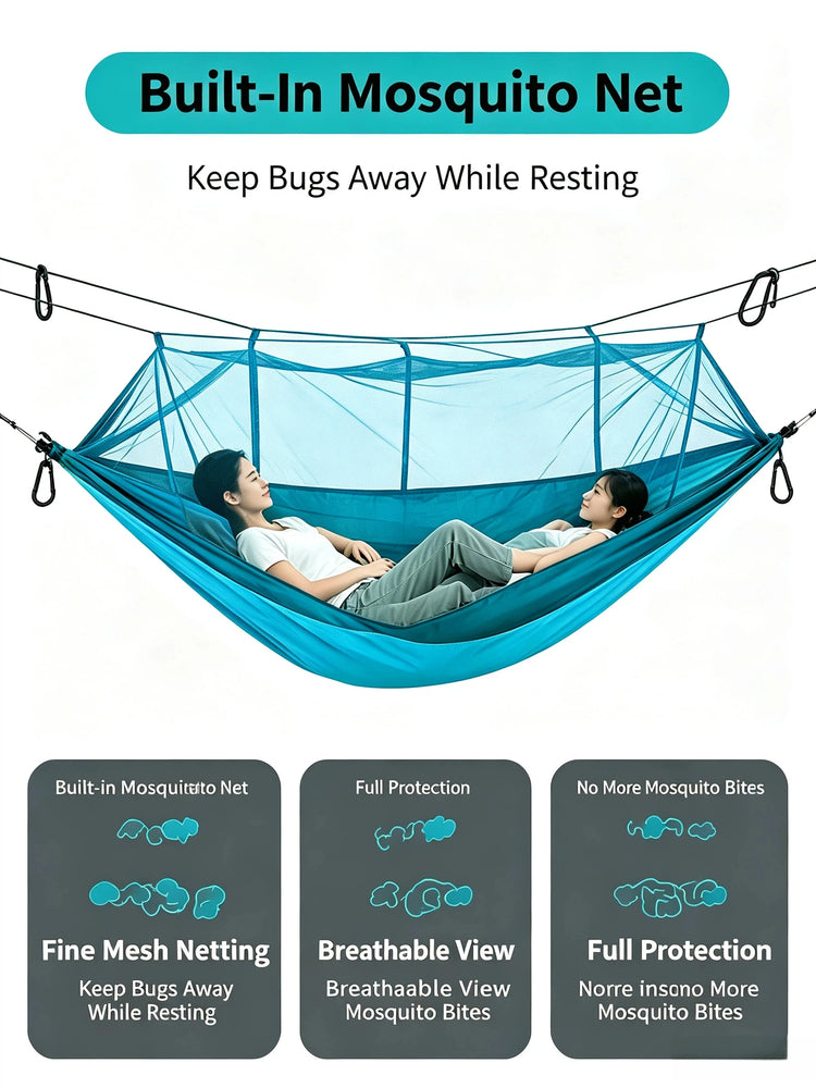Outdoor Double Hammock with Mosquito Net Lightweight Portable Anti Bug Hammock Fast Install for Camping Hiking Travel Backyard