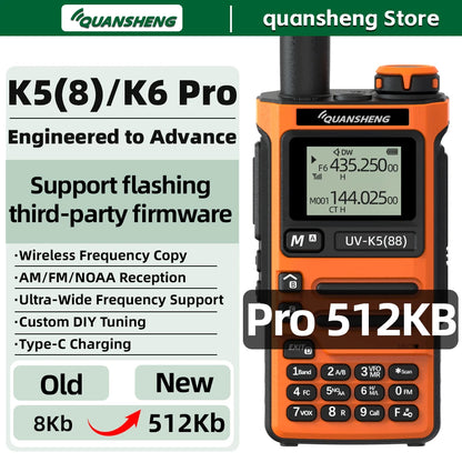 Quansheng UV K5 8 Walkie Talkie K6 Pro 512KB Memory Long Range Portable FM Ham Wireless Set Walkier Camping Communication Radio