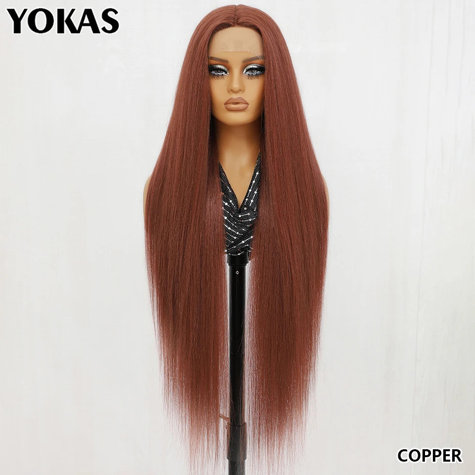 40 Inch Synthetic Lace Front Wigs For African Women T Part Lace High Temperature Fiber Straight Lace Wigs For Afro Female
