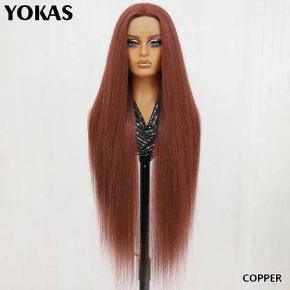 40 Inch Synthetic Lace Front Wigs For African Women T Part Lace High Temperature Fiber Straight Lace Wigs For Afro Female