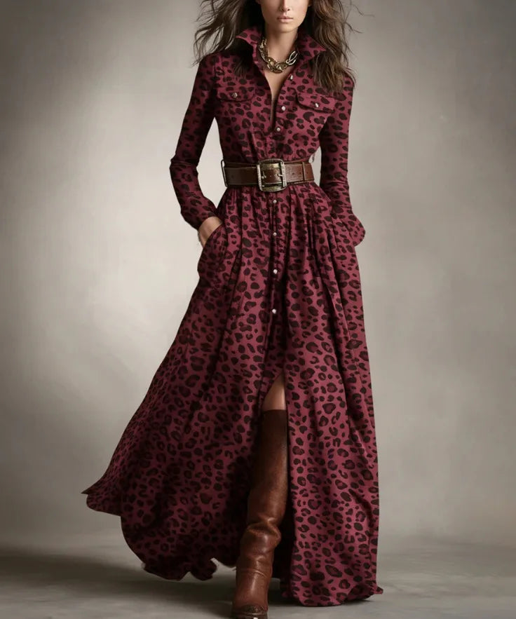 Autumn Vintage Long Sleven Dress for Women Plaid Print Shirt Maxi Dress Vacation Female Elegant Belt Loose Pocket A-line Dresses