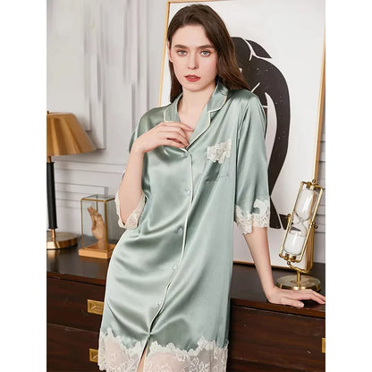 FImtairah  100  Silk Nightdress Women  Lace Long Nightdress  Korean Soft Fashion Luxury Brand Lady  Real Silk Nightgowns Women