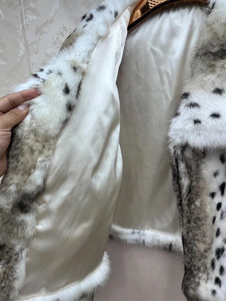 2026 New 100% Genuine Whole Skin Real Rabbit Fur Coat Luxury Leopard Print Natural Fur Jacket Full Pelt Rabbit Fur Overcoat