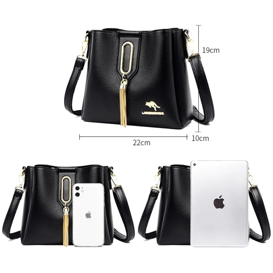 Luxury Hand bags For Women High Quality Pu Leather Three layers Ladies Shoulder Crossbody Bag Bucket Tassel Commuting Sac A Main