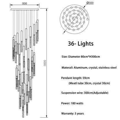Nordic Minimalist Indoor Pendant Light Fixture Modern Ceiling Crystal Led Chandelier Long Hanging Lamp for Staircase Living Room
