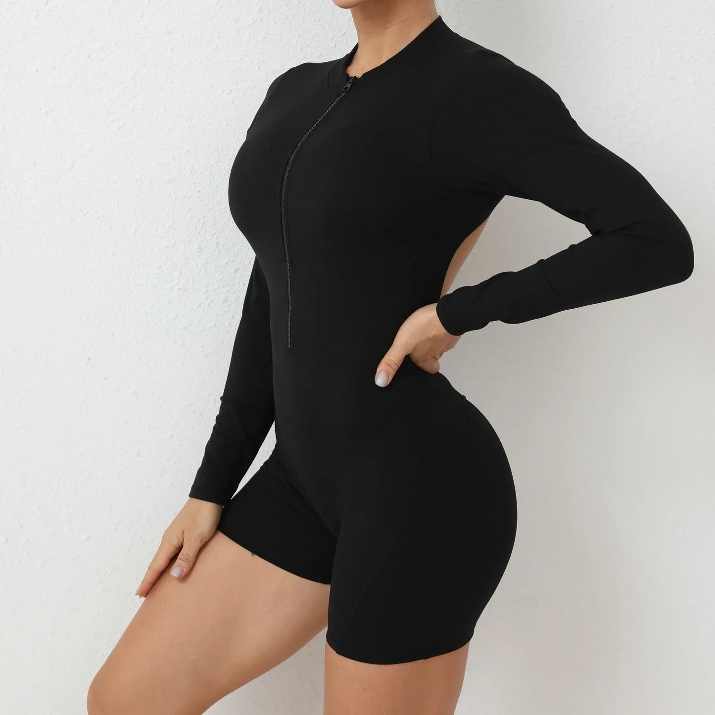 Seamless Yoga Zipper Jumpsuits Sports Fitness Beauty Back Hip-Lifting Long-Sleeved One-Piece Workout Gym Bodysuits for Women