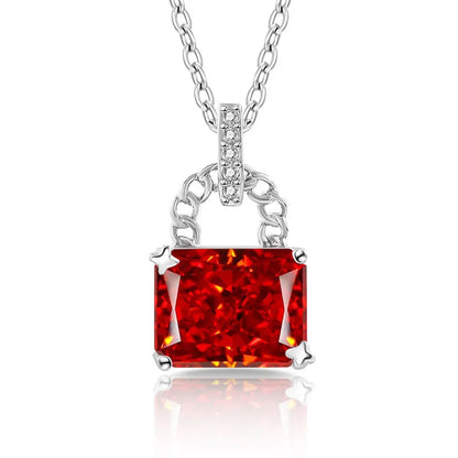 925 Sterling Silver Elegant Fashion High Carbon Diamond Ice Flower Cut Small Lock Pendant Necklace Daily Versatile