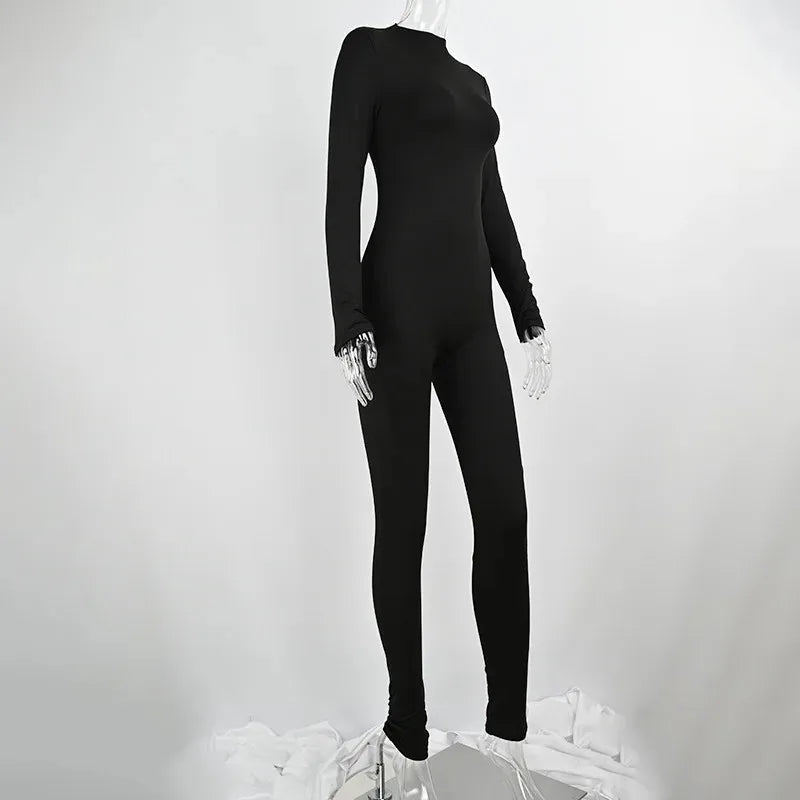 Autumn Winter Jumpsuits Sexy Women Skinny O-Neck Zippers Long Sleeves New Fashion Thermal Jumpsuits Fitness Yoga Sports Rompers