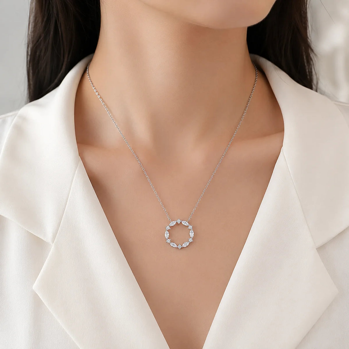 S925 Sterling Silver Moissanite Necklace for Women Marquise Flower Pendant Korean Style Jewelry GRA Certified