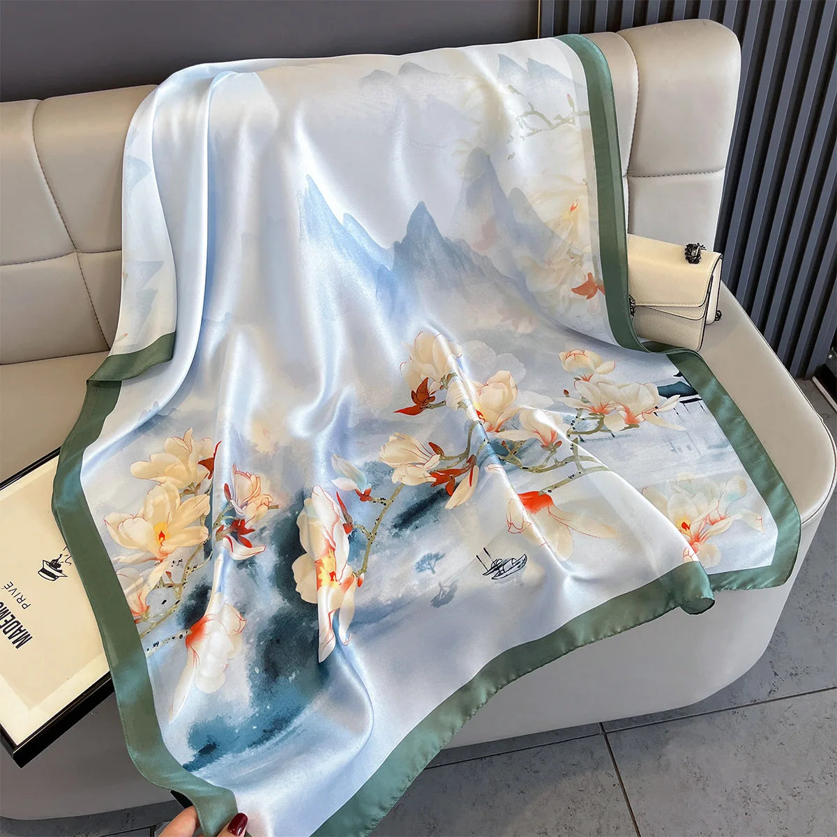 180*90cm Large Silk Satin Scarf Women Fashion Printed Scarf Spring And Summer Styles New Shawl Wrap Female Hand 2025 NEW