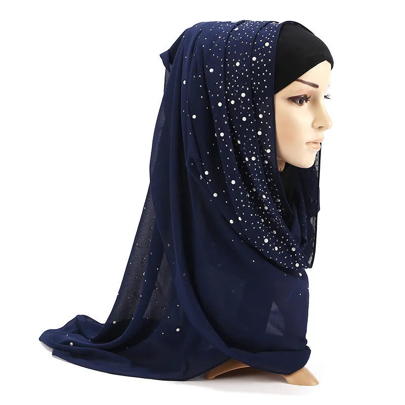 180*70CM New Plain Diamond Beads Bubble Chiffon Instant Hijab Shawls Solid Thick Head Wraps Foulard Sjaal Muslim Bonnet Cachecol