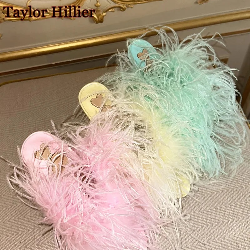Women'S Summer Fur Slippers Round Toe Stiletto Shallow Mouth Fashion Shoes Elegant Nightclub Party Fashion Luxury Sandals 46