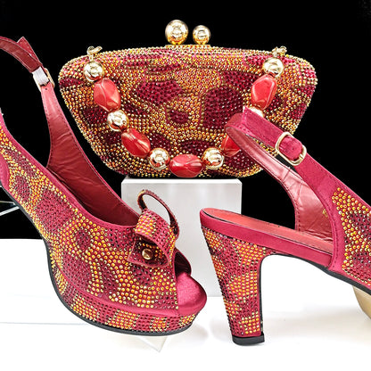 Nigerian Fashion Design Girly Style Party Shoes And Bag Sexy High Heels And Full Diamond Dual Purpose Mini Bag Women's Shoes