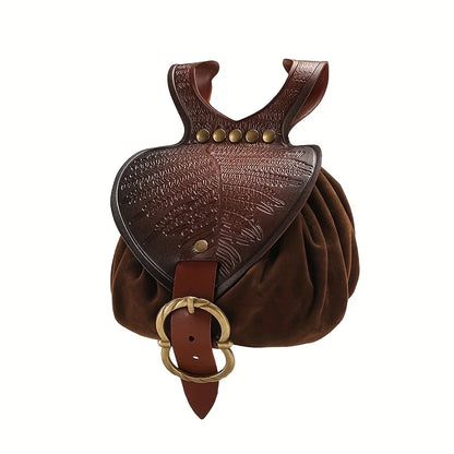 Renaissance Costume Accessories Medieval Retro Leather Waist Belt Leaf-Patterned Coin Purse Magic Potion Bottle Skirt Hike Clip Set for LARP&Cosplay
