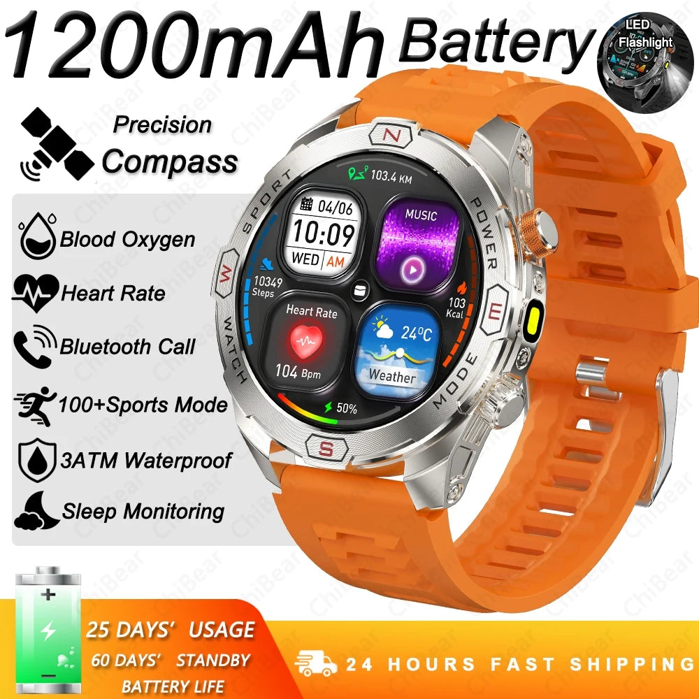 ChiBear Genuine Military Smart Watch Men: 1200 mAh Battery Compass GPS Sports Outdoor Watch Bluetooth Call Smartwatch 2026 New