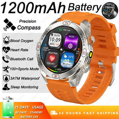 ChiBear Genuine Military Smart Watch Men: 1200 mAh Battery Compass GPS Sports Outdoor Watch Bluetooth Call Smartwatch 2026 New