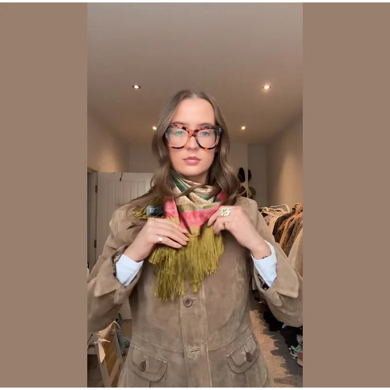 Tassel Floral Women ’s Scarf Large Square Silky Satin Scarf With Olive Fringe Trim Scarf Female 2026 Spring Woman Accessory