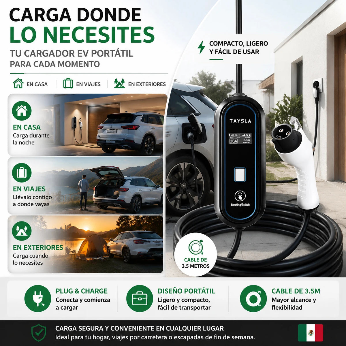 TAYSLA 3.5KW 16A Portable EV Charger NEMA 5-15 Plug TYPE1 SAE J1772 TYPE2 GB/T Electric Car Charger for BYD Geely EX2 Changan