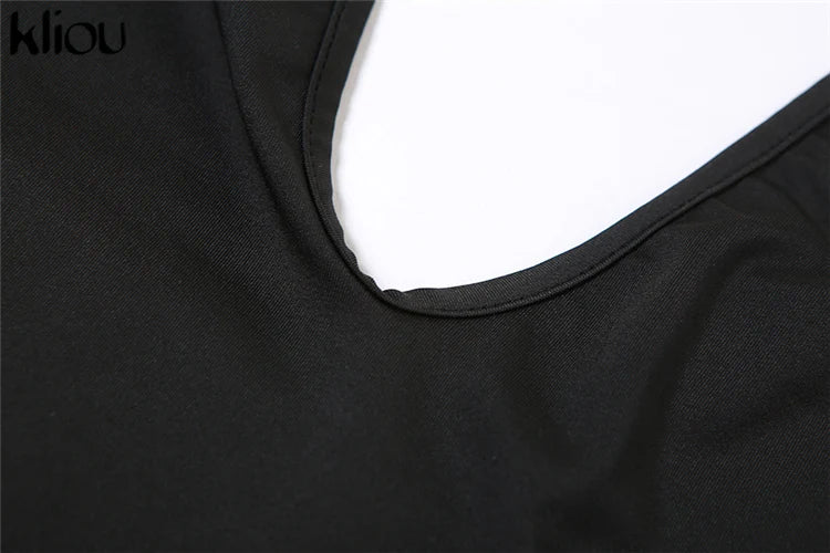 Kliou Casual Halter Rompers Women Sporty Concise Solid V-neck Sleeveless Cleavage Backless Skinny Playsuits Female Activewear