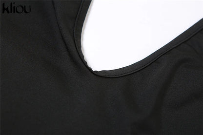 Kliou Casual Halter Rompers Women Sporty Concise Solid V-neck Sleeveless Cleavage Backless Skinny Playsuits Female Activewear