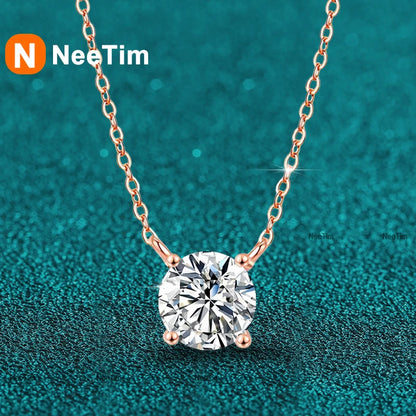 NeeTim 1ct 2ct 3ct 5ct D VVS1 Moissanite Necklace for Women Sterling Silver 925 with Yellow Rose Gold Plated Lab Diamond Pendant