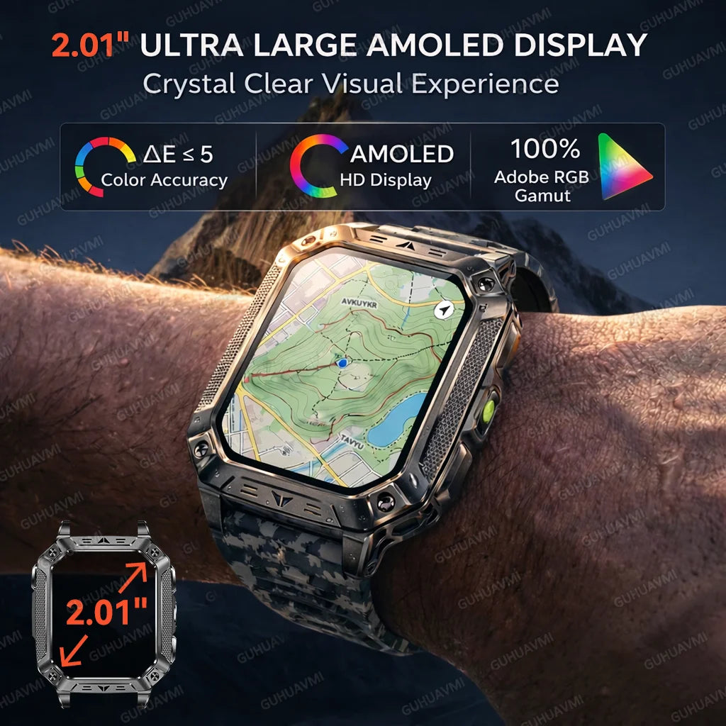 2026 New Outdoor GPS Smart Watch 1400mAh High Capacity Battery 2.01" Sapphire Screen 10ATM Waterproof Dual-color Lamp Smartwatch