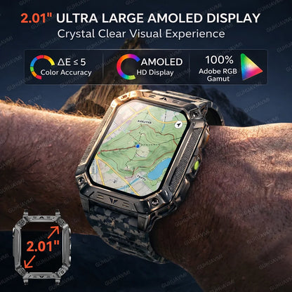 2026 New Outdoor GPS Smart Watch 1400mAh High Capacity Battery 2.01" Sapphire Screen 10ATM Waterproof Dual-color Lamp Smartwatch