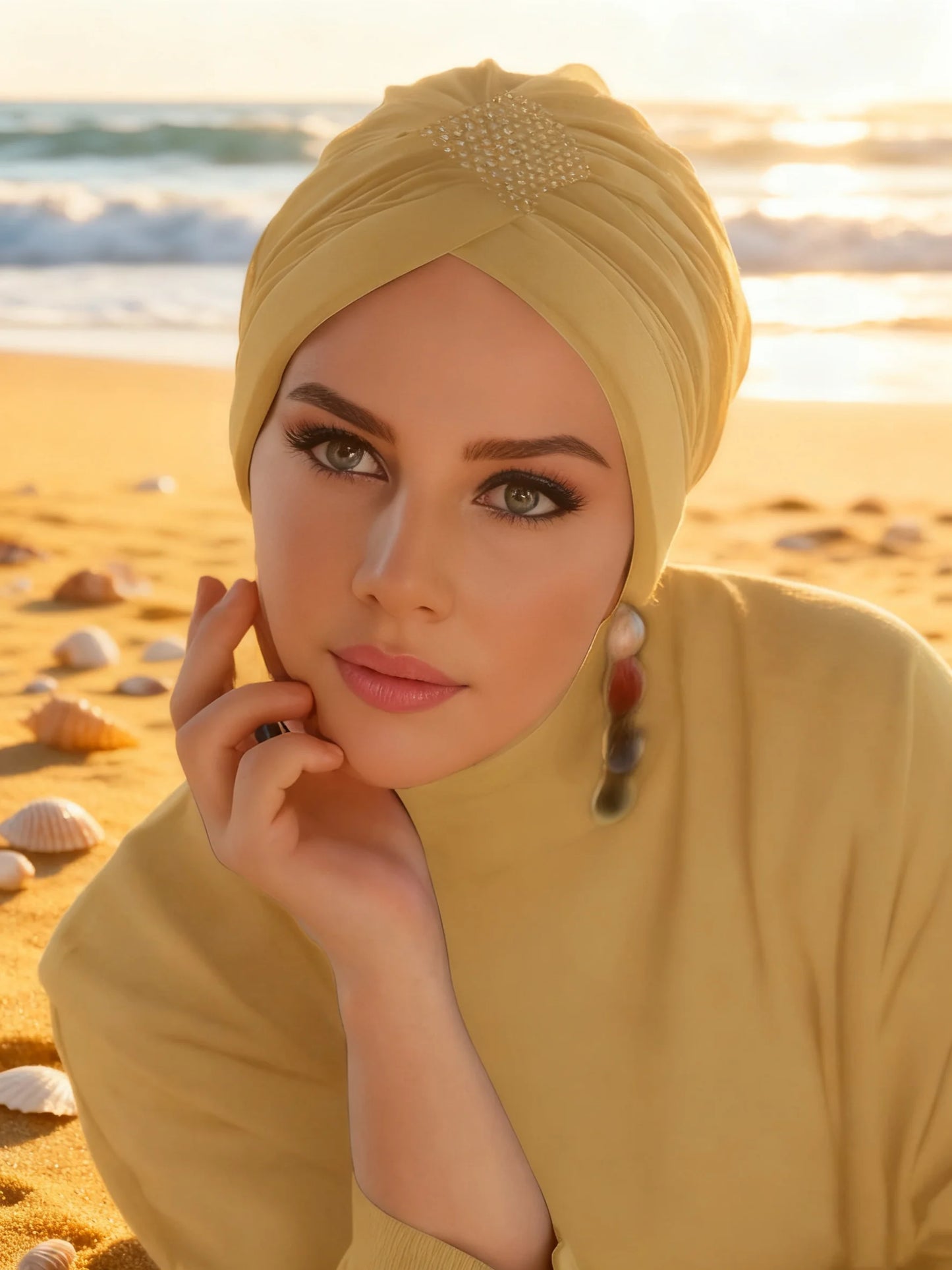 1PCS Thin Inner Hijab Women Rhinestone Instant Turban Threaded Texture Fabric Lightweight Breathable Comfortable Women Headscarf