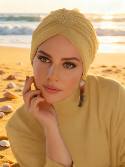 1PCS Thin Inner Hijab Women Rhinestone Instant Turban Threaded Texture Fabric Lightweight Breathable Comfortable Women Headscarf