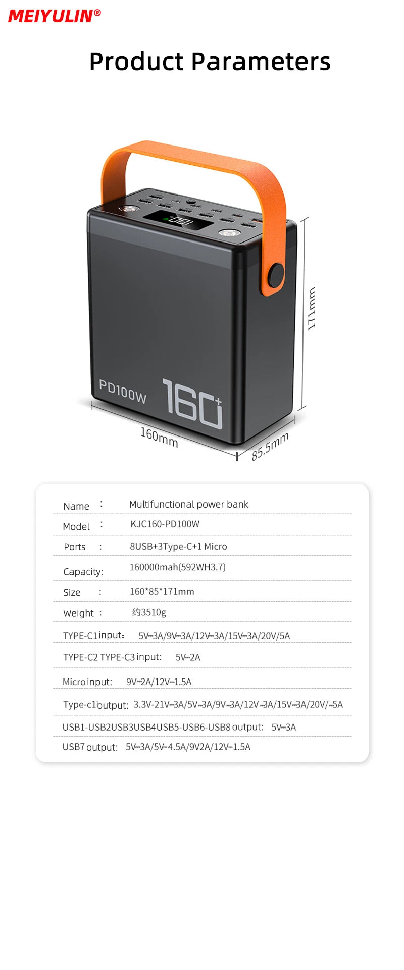 PD100W 160000mAh Power Bank Station Fast Charger Portable Emergency Charging External Battery for iPhone 15 Xiaomi Tablet laptop