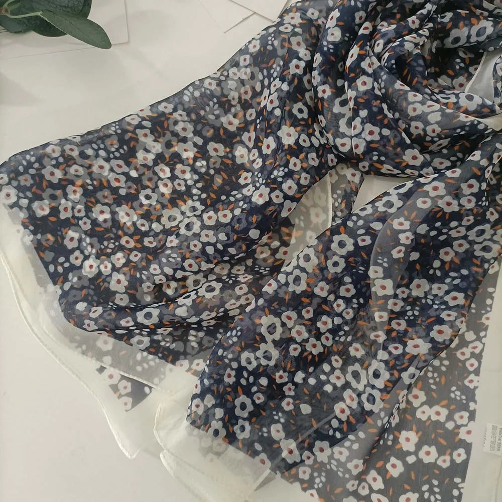 Small Flower Full of Stars Print Women Elegant Chiffon Georgette Bandana Scarf Summer Beach Sunscreen Thin Hijab Shawl