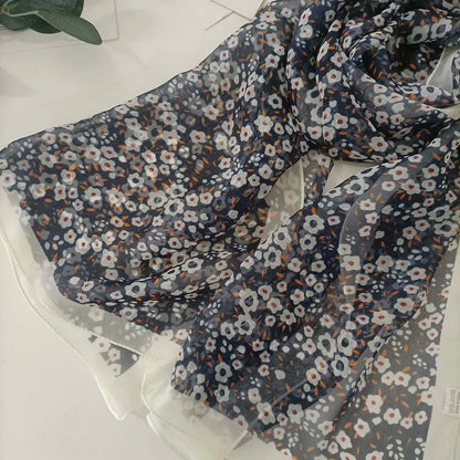 Small Flower Full of Stars Print Women Elegant Chiffon Georgette Bandana Scarf Summer Beach Sunscreen Thin Hijab Shawl