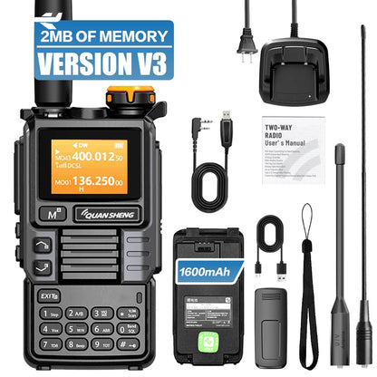 QUANSHENG UV-K5(99) V3 Walkie Talkie 2MB Memory 50-600MHz Air Band RX 5W Two Way Radio Type-C Wireless Copy Custom Firmware