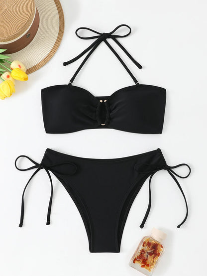 High Waist Bikini Women's Swimsuit 2026 Knotted Bathing Suits Woman Swimwear Bandeau Push Up Bikinis Sets Brazilian Beach Wear