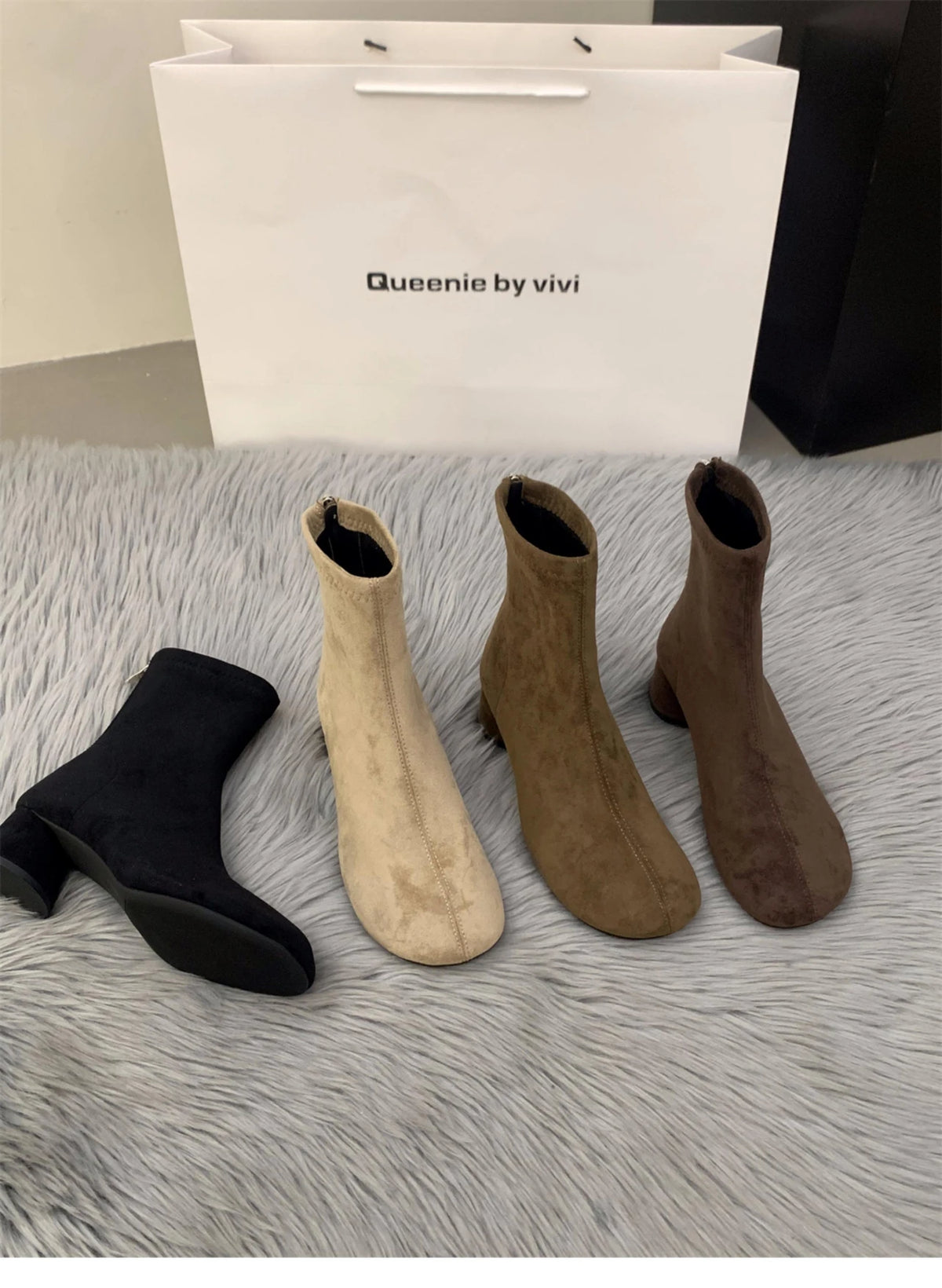 Suede Women Ankle Boots Elegant Chunky High Heels Shoes Fashion Retro Designer Shoes Woman Winter Boots 2025 Trend Mujer Zapatos