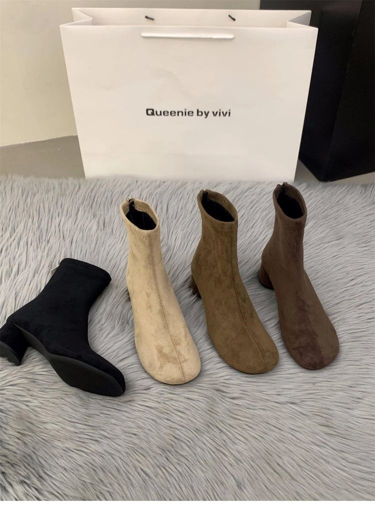 Suede Women Ankle Boots Elegant Chunky High Heels Shoes Fashion Retro Designer Shoes Woman Winter Boots 2025 Trend Mujer Zapatos