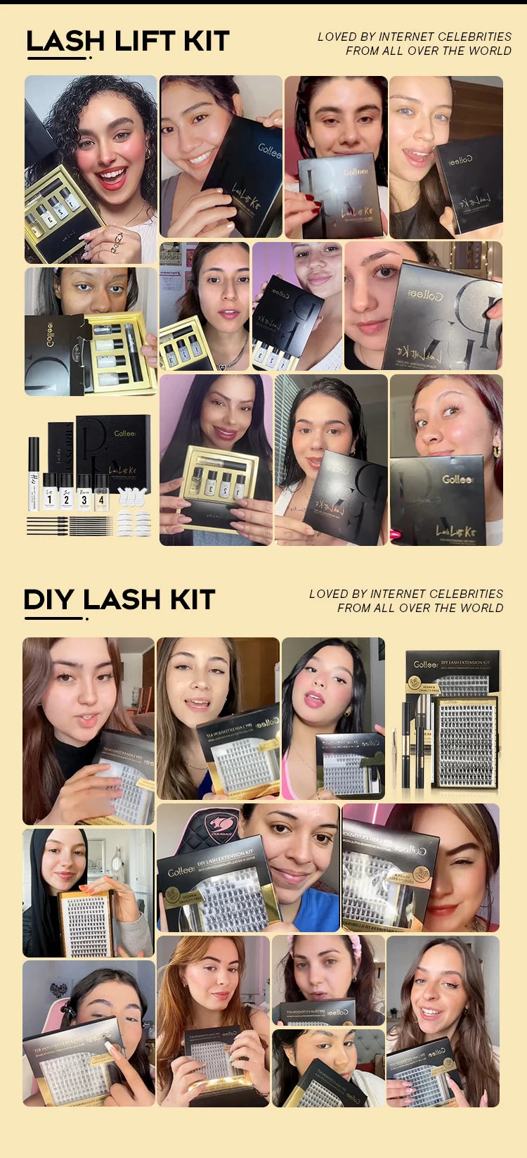 Gollee Lash and Brow Curling Perm Kit Natural Eyelash Lifting Perm Treatment Makeup Long Lasting 4-6 Weeks For Lash Curler Perm