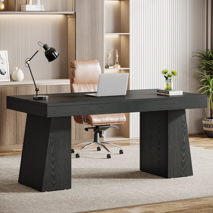 Tribesigns 55-Inch Executive Desk, Large Wood Office Computer Desk with Double Pedestal, Modern Minimalist Workstations