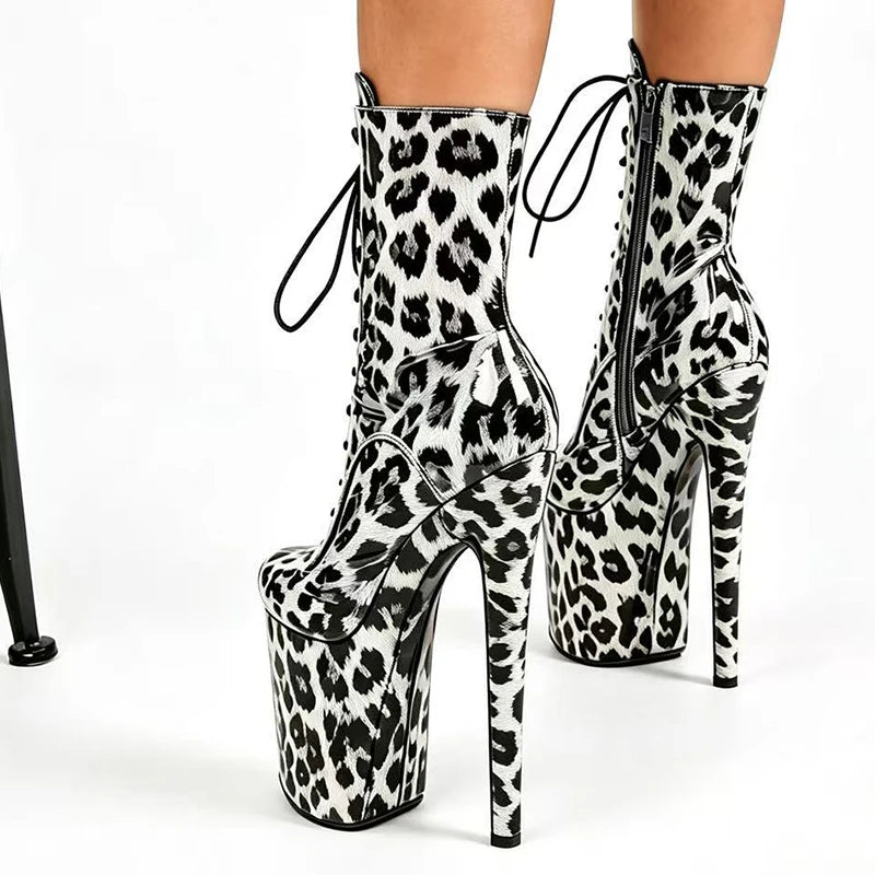 Stripper Heels 20CM/8Inches Supers Fashion Pole Dance Shoes For Nightclub Club Party Women Platform Leopard print Short Boots