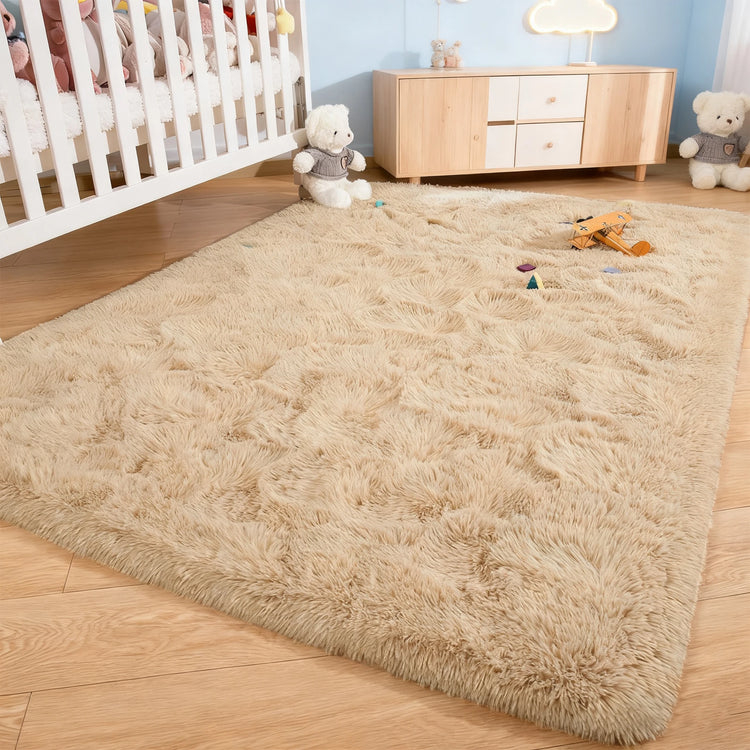 Area Rugs for Living Room Bedroom: Camel Soft Fluffy Shag Upgrade Non-Slip High Pile Carpet Large Fuzzy Plush Indoor Floor Decor Shaggy Rug Dorms Playroom Nursery Modern Hom