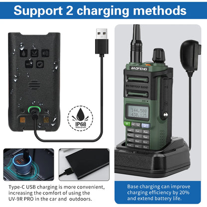 Baofeng UV-9R Pro V2 V1 Walkie Talkie IP68 Waterproof Dual Band Type-C Long Range Upgrade Tri-power Ham CB Radio Two Way Radio