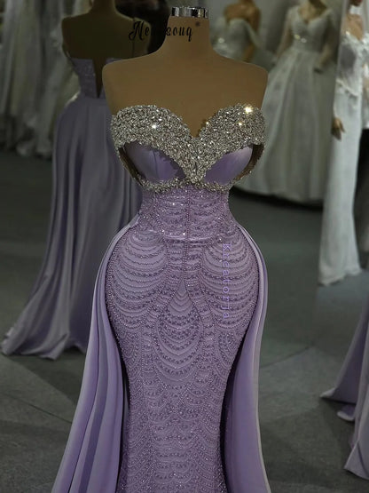 Lilac Strapless Prom Dresses With Detachable Train Elegant Gala Party Gowns Dubai Engagement Reception Dresses 2026 Customized