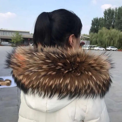 2025 Winter Raccoon Fur Collar Women Men Luxury Natural Fur Hood Trim Decors For Coat Jacket  Genuine Real Fur Shawls Scarves