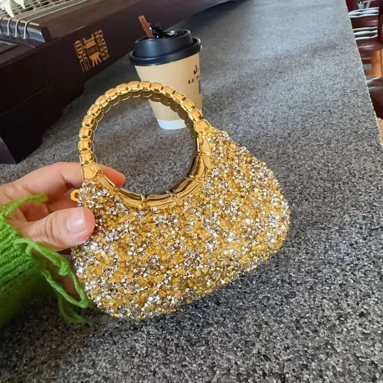 Mini Golden Pink Evening Bag Purses and Handbags Luxury Designer Shoulder Bags Diamond Party Wedding Acrylic Shiny Clutch Purse