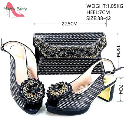 Mature Italian Women Shoes Matching Bag Set in Green Color 7 CM Comfortable Heels with Plaform Elegant Peep Toe Sandals