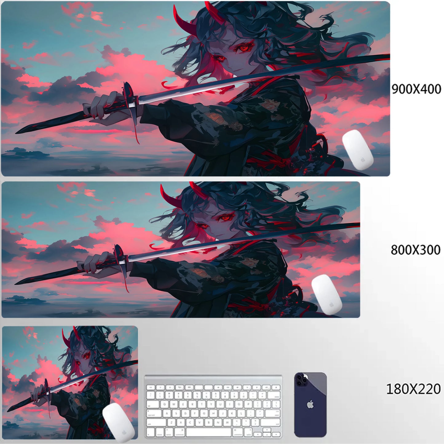 Japanese Girls Samurai Mouse Mat XL Aesthetics Mouse Pad Gaming Laptop Table Mat Office accessories Pc Cabinet Non-slip Carpet