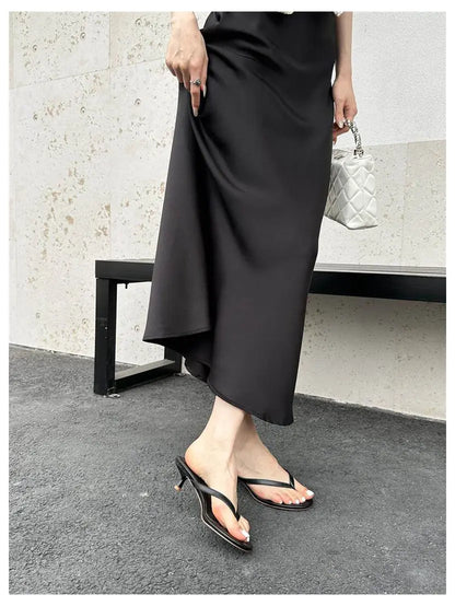 2026 New Summer Thin Heels Slippers Sandals Narrow Band Slides Ladies Shoes Fashion Women Pumps Flip Flops Luxury Slippers Shoes