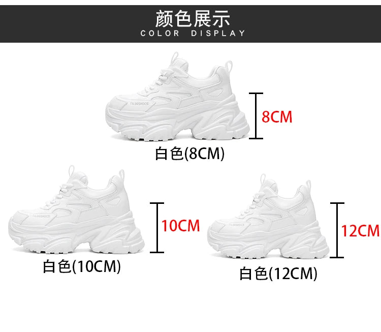 ZJR 14cm Chunky Sneakers for Women Super Increasing Women Shoe High Quality Real Leather Shoes Lightweight Platform Shoes 8-14cm