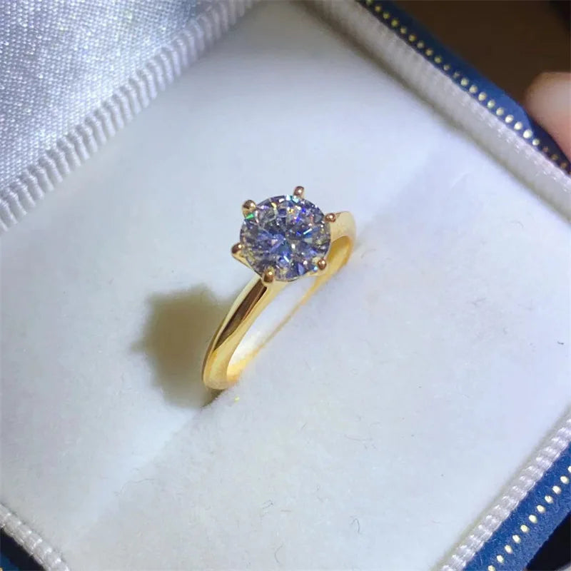100% Real 24k Gold Ring Moissanite 1ct With Certificate Luxury Wedding Jewelry For Women Summer Engagement Gift