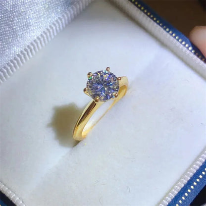 100% Real 24k Gold Ring Moissanite 1ct With Certificate Luxury Wedding Jewelry For Women Summer Engagement Gift